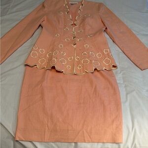 Chic Coral Skirt Set with Embroidered Details